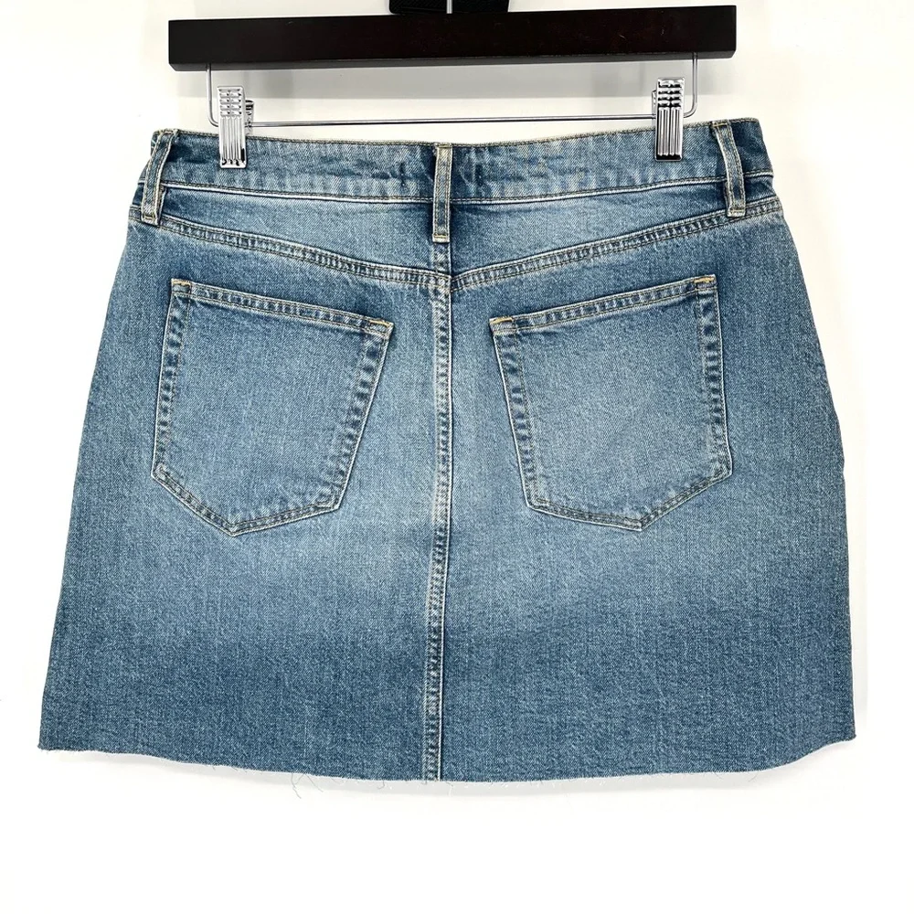 LOFT Denim Skirt 6 Stretch Cotton Jean Skirt Raw Hem NWT New Classic A Line